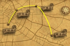 旅の経路を古地図風の質感の三次元CG地図上でトレースしたCG動画作例 旅の経路を古地図風の質感の三次元CG地図上でトレースしたCG動画作例