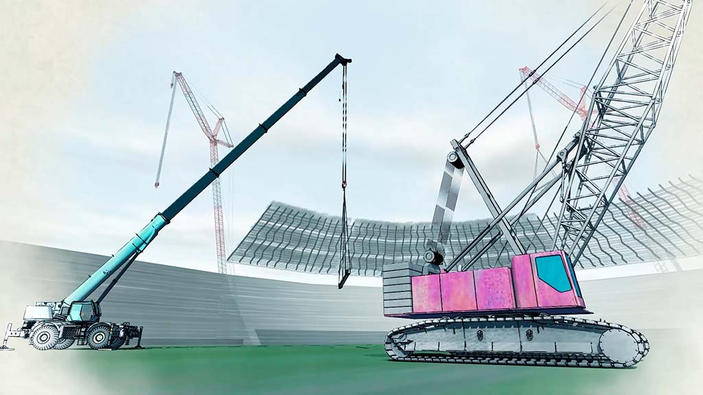 クローラークレーンとラフテレーンクレーンのCG